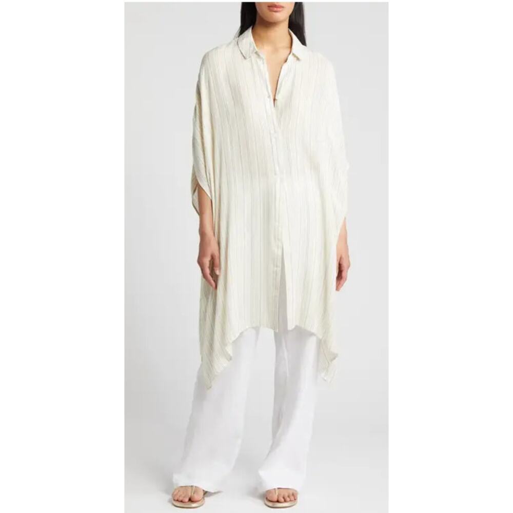Nordstrom Stripe Handkerchief Hem Button-up Poncho Size One Size